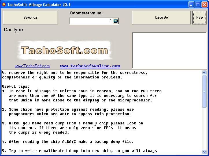 Tachosoft 20.1 Калькулятор Пробега по Одометрам.