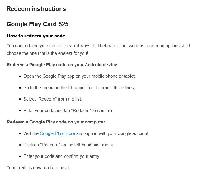Buy Google Play Gift Code 25 Usa And Download