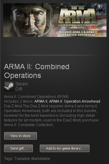 Arma II 2 Combined Operations row steam gift + mod DayZ