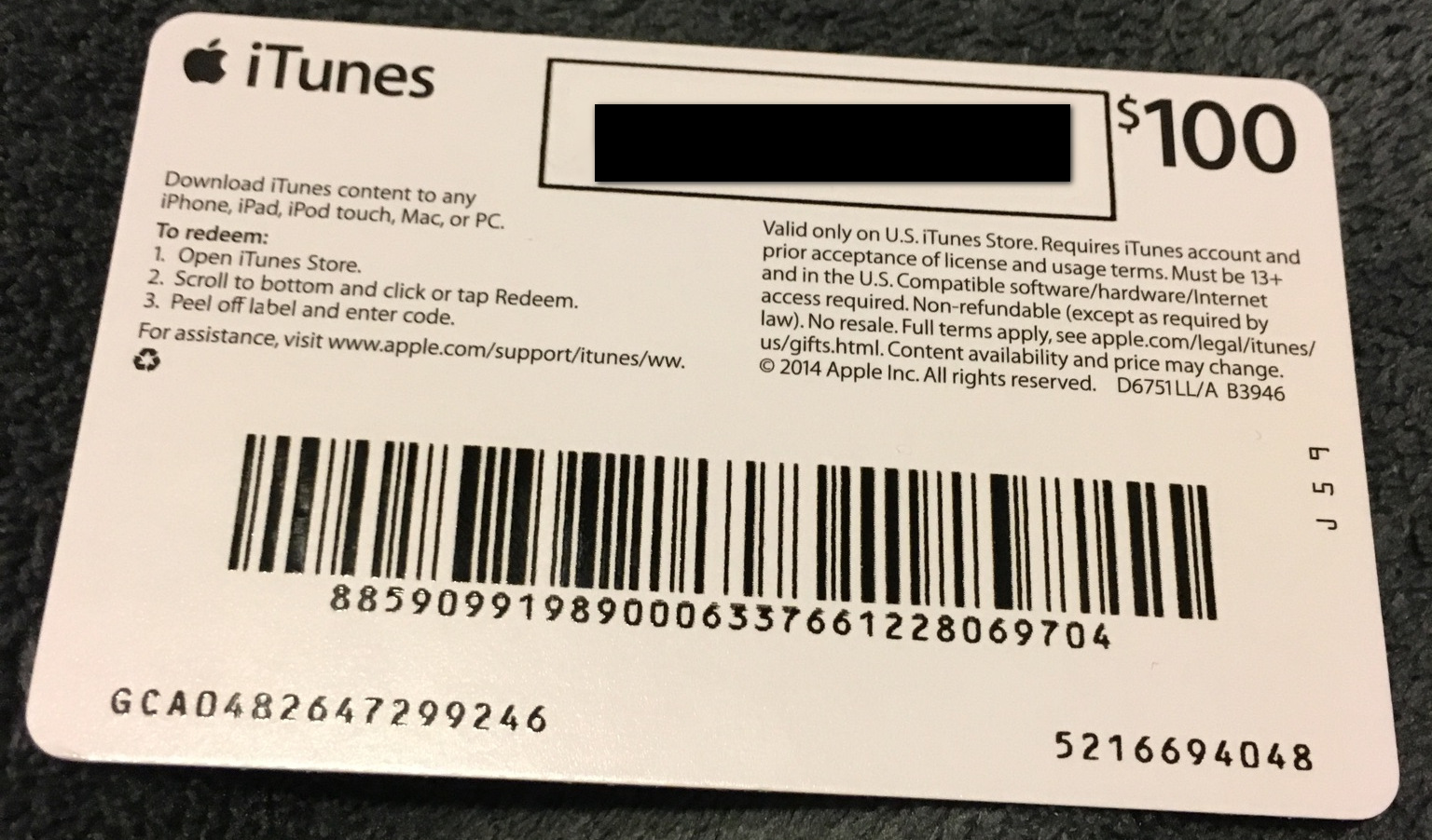 Buy iTunes Gift Card $100 USA Card Photo and download