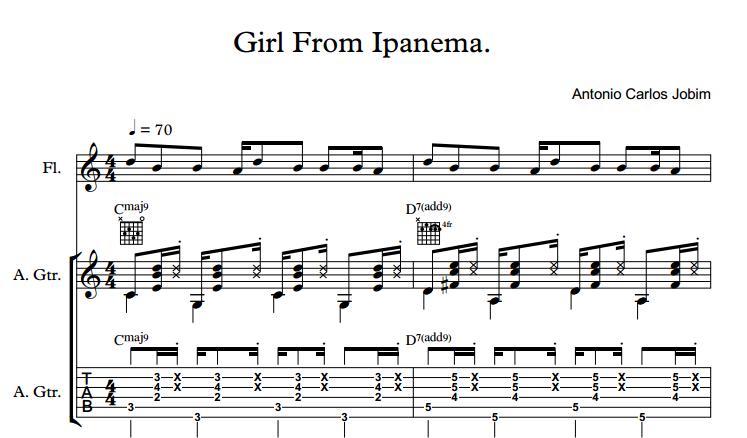 Girl From Ipanema. Ноты дуэта (гитара + флейта.)