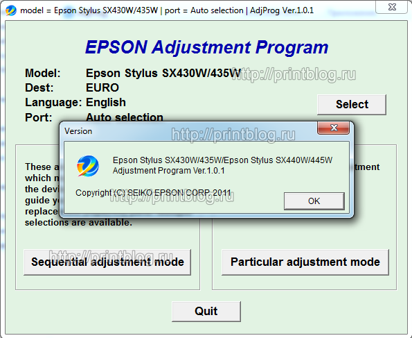 Buy Adjustment program для Stylus SX430W, SX435W and download