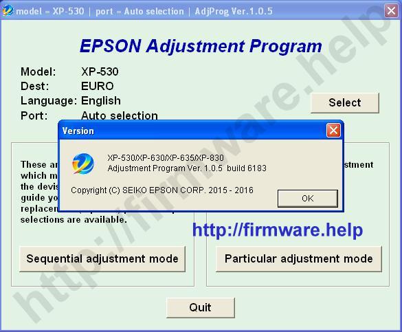 Epson XP530, XP630, XP635, XP830 Adjustment Program