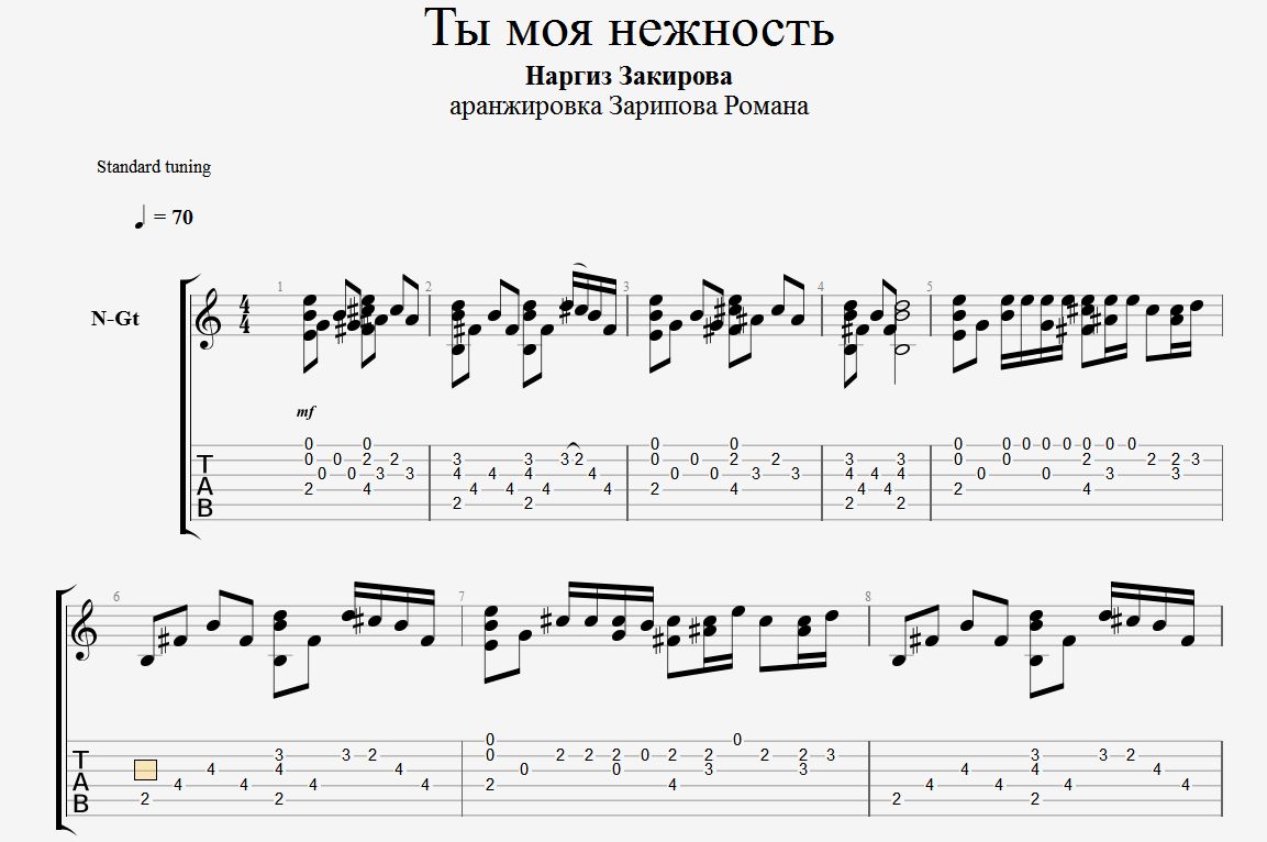 Наргиз - Ты моя нежность (табы в guitar pro)