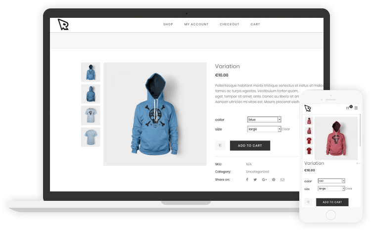 Простая галерея pro. WOOCOMMERCE variations.