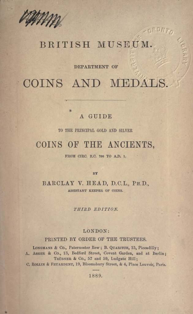 A guide to the principal gold and silver coins of the ancients, from circ. B.C. 700 to A.D. 1