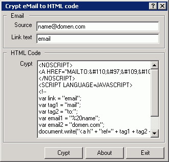 Crypt eMail to HTML code